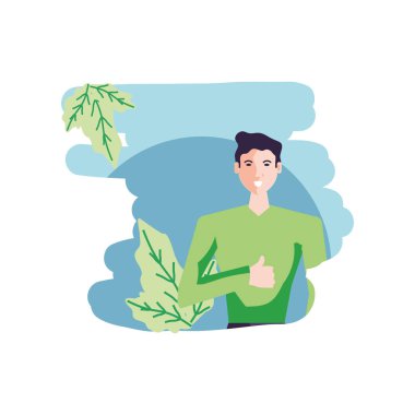 yapraklar doğa ile genç adam çekici