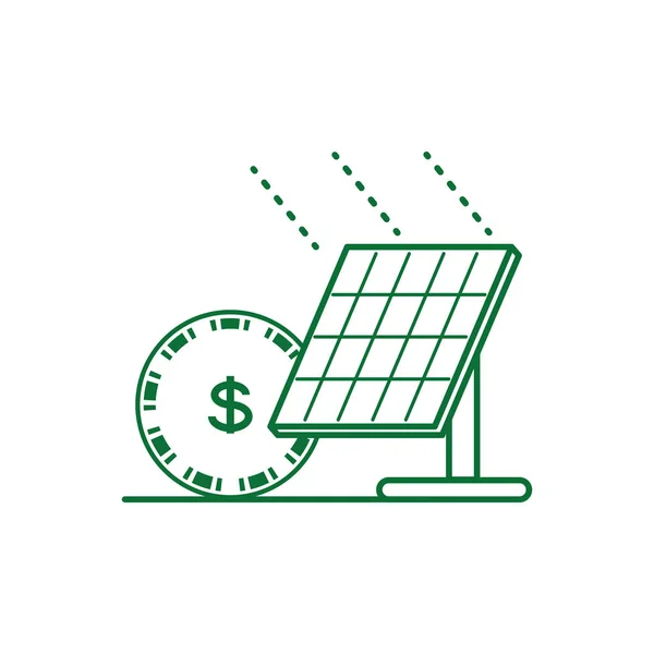 Dinheiro em dinheiro moeda com energia do painel solar — Vetor de Stock