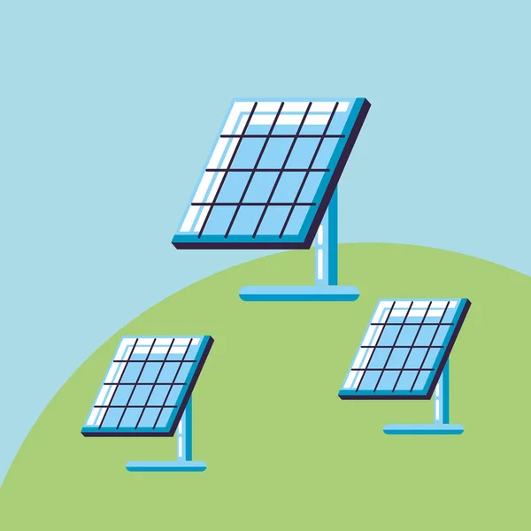 Set of solar panels energy isolated icon — Stock Vector