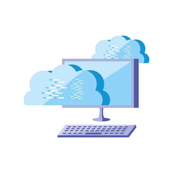 Desktop-Computer mit Cloud Computing — Stockvektor