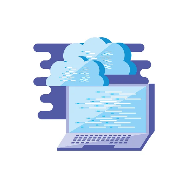 Computer portatile con cloud computing — Vettoriale Stock
