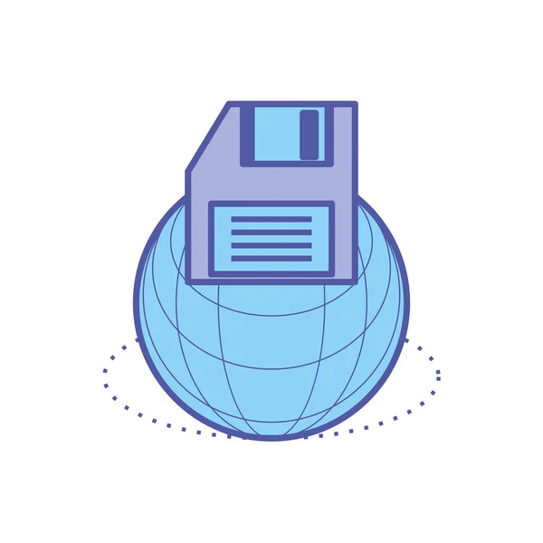 Tecnología de navegador esfera con disquete — Vector de stock