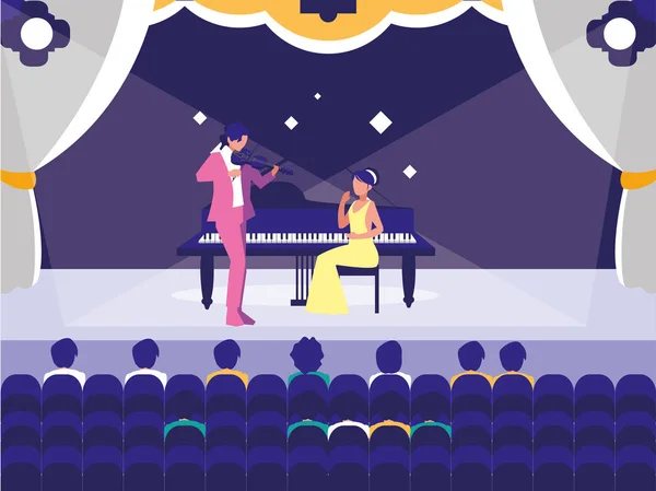Personnes musiciens concert événement design — Image vectorielle