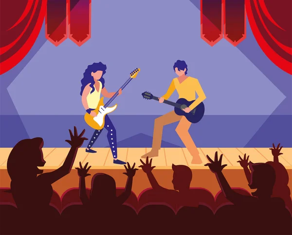 Personnes musiciens concert événement design — Image vectorielle