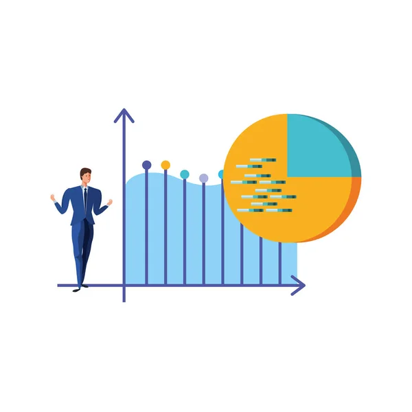 Business man elegant med statistik grafik — Stock vektor