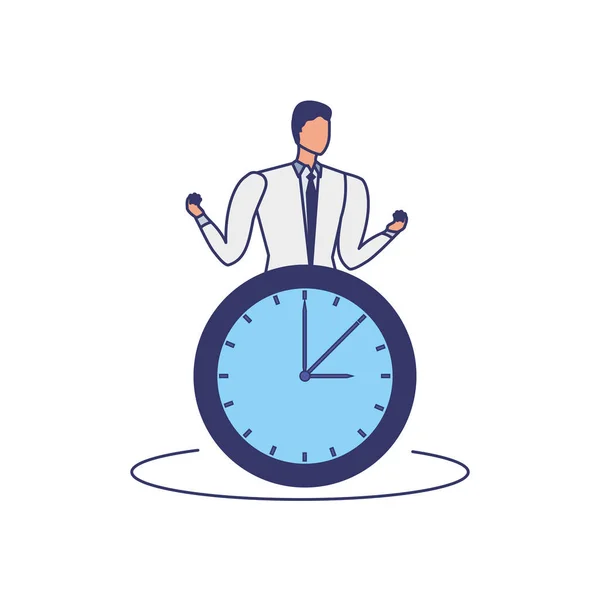 Business man elegant with time clock — Stock Vector