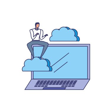 dizüstü bilgisayar ve bulutlar bilgisayar ile iş adamı