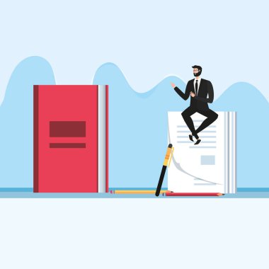 işyerinde belge oturan mini işadamı