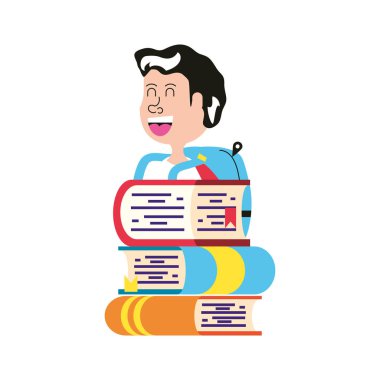 çanta okul ve yığın kitapları ile sevimli küçük öğrenci çocuk