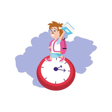 okul çantası ve saat ile sevimli küçük öğrenci kız