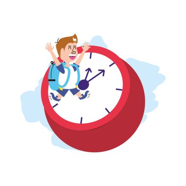 çanta okul ve saat ile sevimli küçük öğrenci çocuk