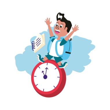 çanta okul ve saat ile sevimli küçük öğrenci çocuk