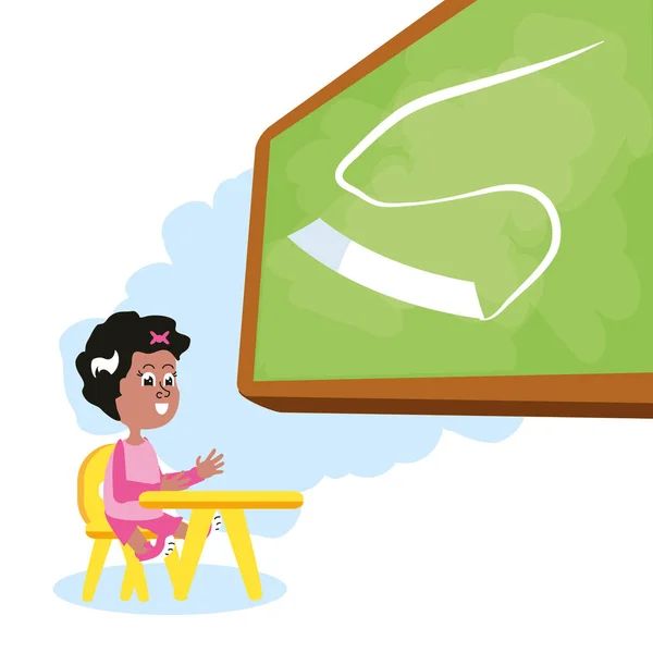 教室の学校の机に座っている小さな生徒の女の子 — ストックベクタ