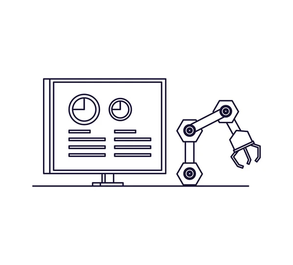 Mão robótica industrial com display de computador —  Vetores de Stock