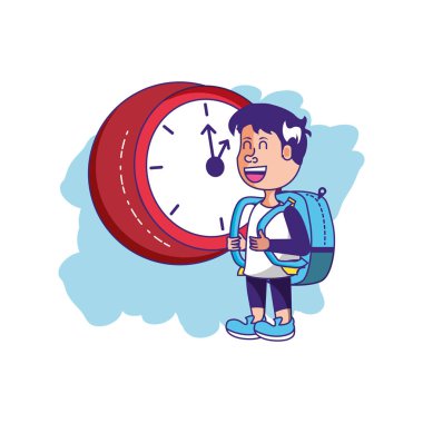 çanta okul ve saat ile sevimli küçük öğrenci çocuk