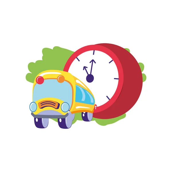 Bus school transportation with clock time — Stock Vector