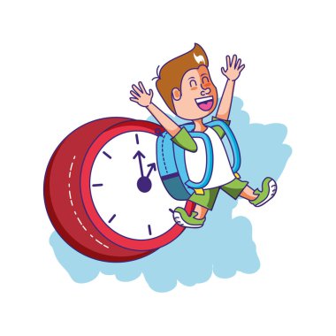 çanta okul ve saat ile sevimli küçük öğrenci çocuk