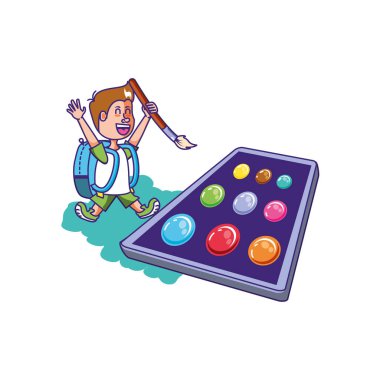 çanta okul ve palet renkleri ile küçük öğrenci çocuk