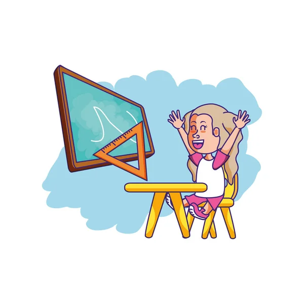 Student girl sitting in school desk with board classroom — Stock Vector