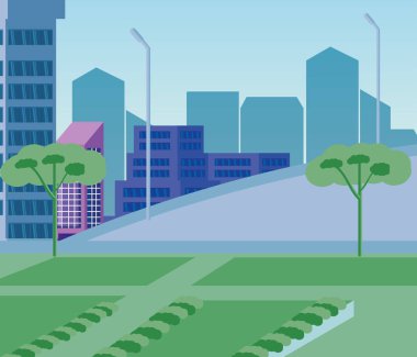 cityscape binalar sahne gün simgesi