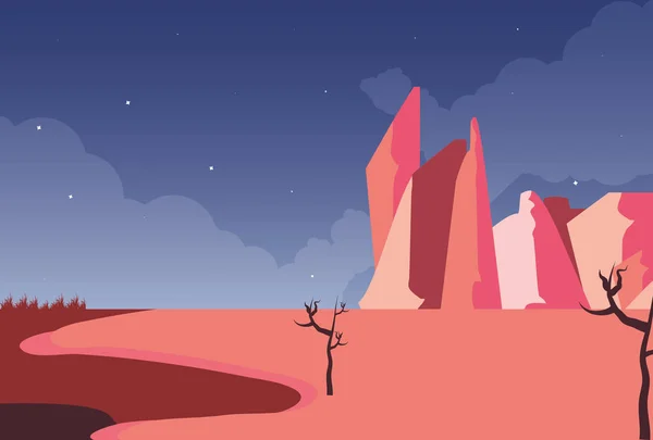 Paysage désert scène de couleur rose — Image vectorielle