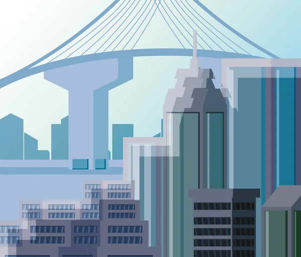 Stadsbilden byggnader med Bridge scen dag — Stock vektor