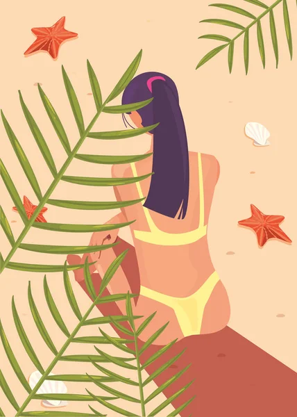 Mujer verano vacaciones diseño — Vector de stock