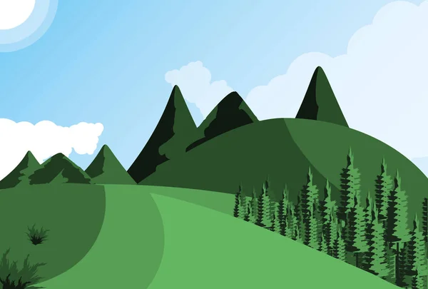 Paisaje montañoso naturaleza escena icono — Vector de stock