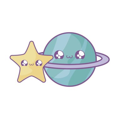 yıldız kawaii tarzı ile sevimli gezegen satürn