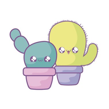 pot bitkiler kawaii tarzık kaktüs tropikal seti