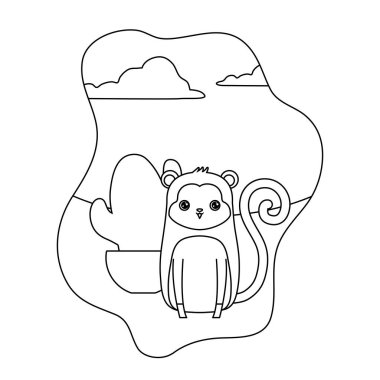 pot kaktüs ile sevimli maymun hayvan