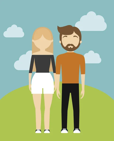 Jovem casal em paisagem avatar personagem —  Vetores de Stock