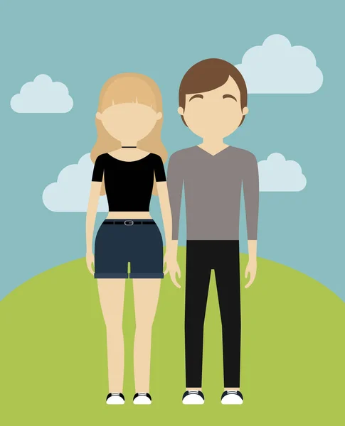 Jovem casal em paisagem avatar personagem —  Vetores de Stock