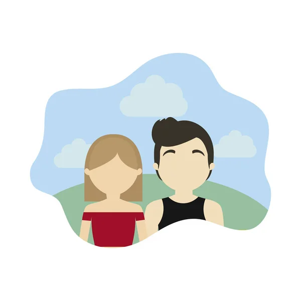 Young couple in landscape in frame — Stock Vector