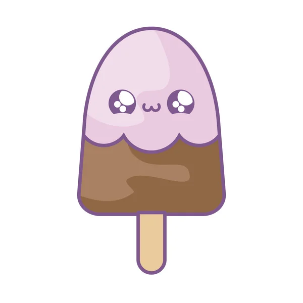 Ice cream in stick kawaii style — Stock Vector