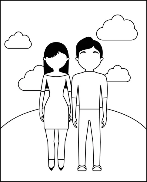 Νεαρό ζευγάρι με σύννεφα χαρακτήρα avatar — Διανυσματικό Αρχείο