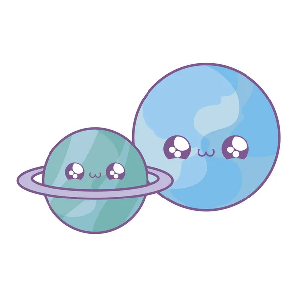 Monde avec planète saturn style kawaii — Image vectorielle