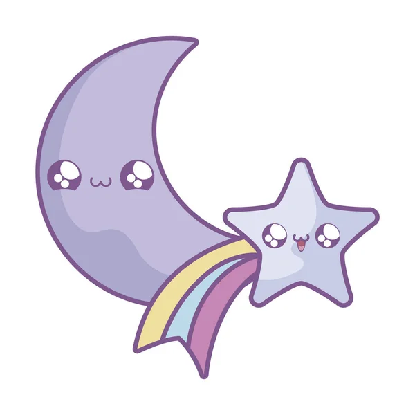 Bonito estrela cadente com lua estilo kawaii — Vetor de Stock