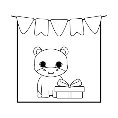 hediye kutusu ve çelenk ile sevimli su aygırı