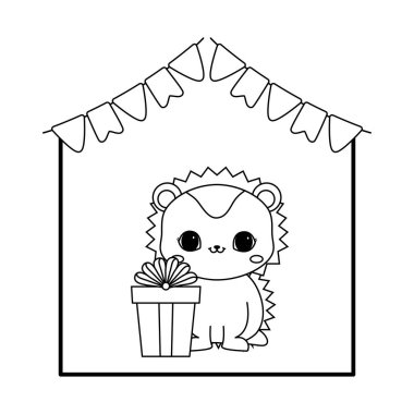 hediye kutusu ve çelenk ile sevimli kirpi hayvan