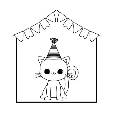 şapka parti ve çelenk ile sevimli kedi hayvan