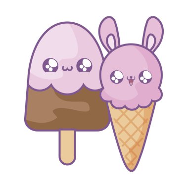 lezzetli ve tazelemek dondurmakawaii tarzı seti