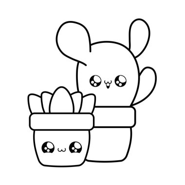 pot kawaii tarzında bitki ile kaktüs tropikal