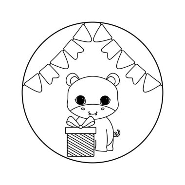 hediye kutusu ve çelenk ile sevimli su aygırı