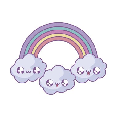 Bulutlu sevimli gökkuşağı Kawaii tarzı