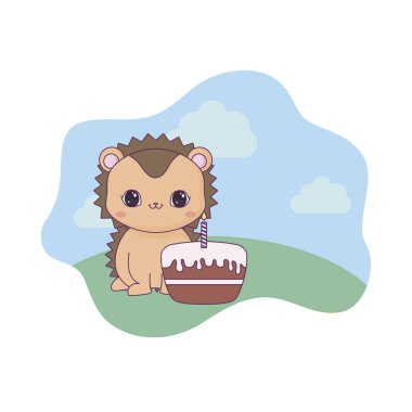 Doğum günü pastası ile sevimli kirpi hayvan