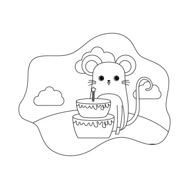 Doğum günü pastası ile sevimli fare hayvan
