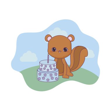 Doğum günü pastası ile sevimli sincap hayvan