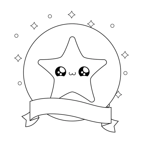 Roztomilá hvězda v kroužkovém kruhu se stylem pásu karet kawaii — Stockový vektor