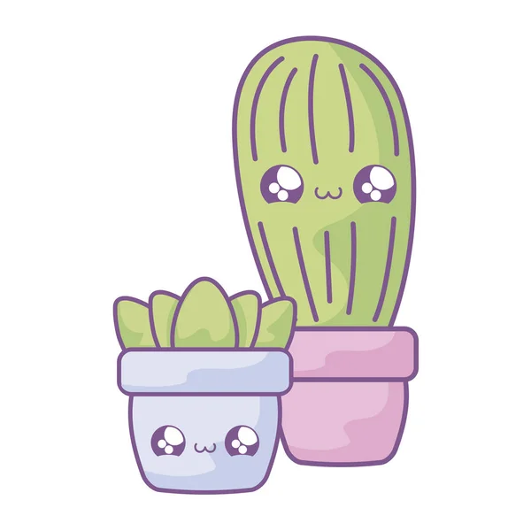 Cactus tropical con planta en maceta estilo kawaii — Vector de stock